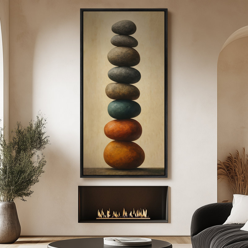 "Stacked Zen Art", impression sur toile encadrée, Noir, H 60 po x l 30 po