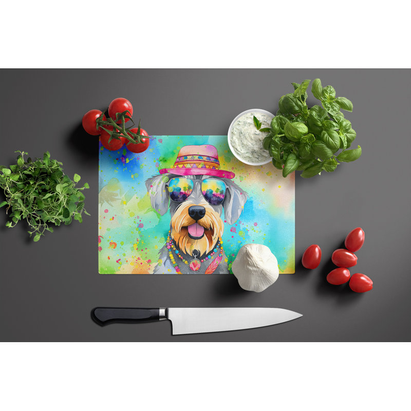 Schnauzer Hippie Dawg Glass Cutting Board Large
