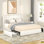 Lit plateforme à 2 tiroirs avec grand lit tapissier ivoire, tête de lit capitonnée, sommier à lattes en bois, aucun sommier nécessaire