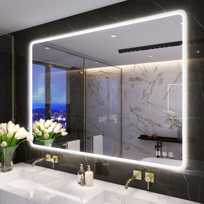 Modern Lighted Wall Mounted Bathroom Mirror in Clear