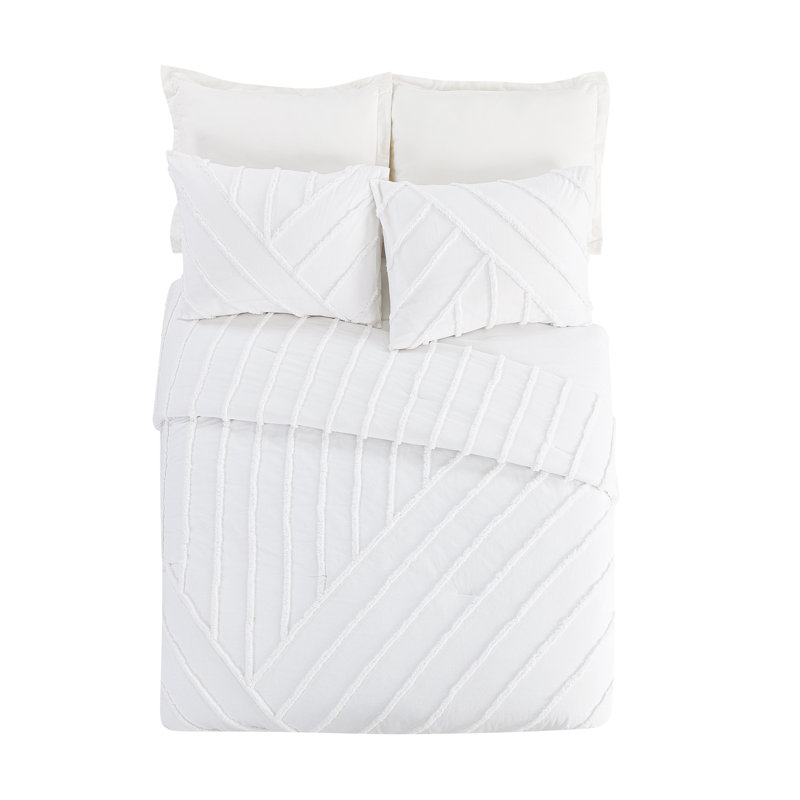 Full White Cotton Chenille Chevron Comforter Set