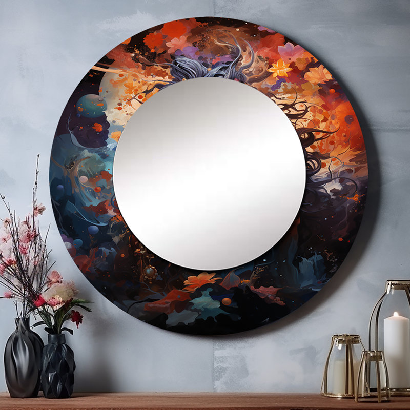 Senika Hinduisim Art Shivas Cosmic - Hinduism Decorative Mirror, Traditional Round Wall Mirror, Printed Metal Art, 36" x 36"