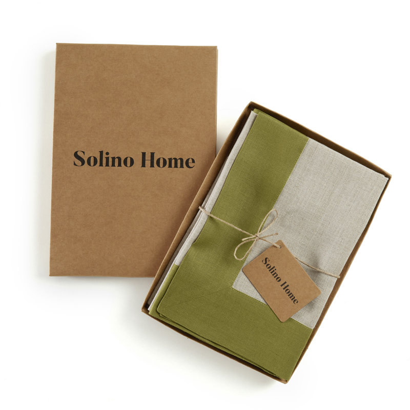 Contempo - 100% Pure Linen Dinner Napkins, Avocado/Natural