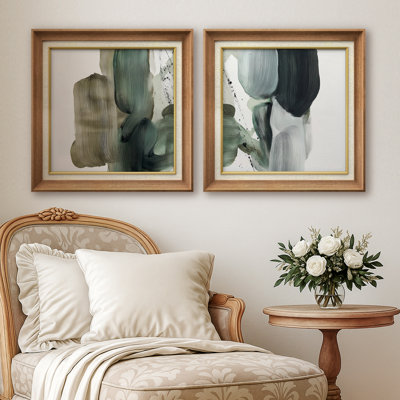«Green Modern Abstract Shapes», art mural encadré dans la chambre des maîtres, 2 pièces
