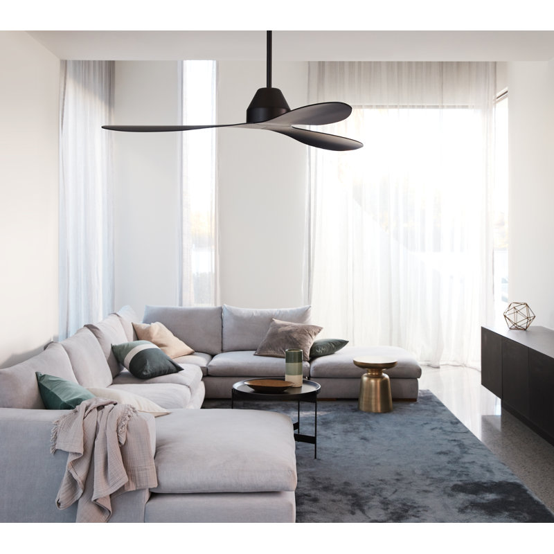Ventilateur de plafond intelligent WiFi de 56 po pour intérieur/extérieur, CC, avec télécommande, résistant à l'humidité, noir, style moderne
