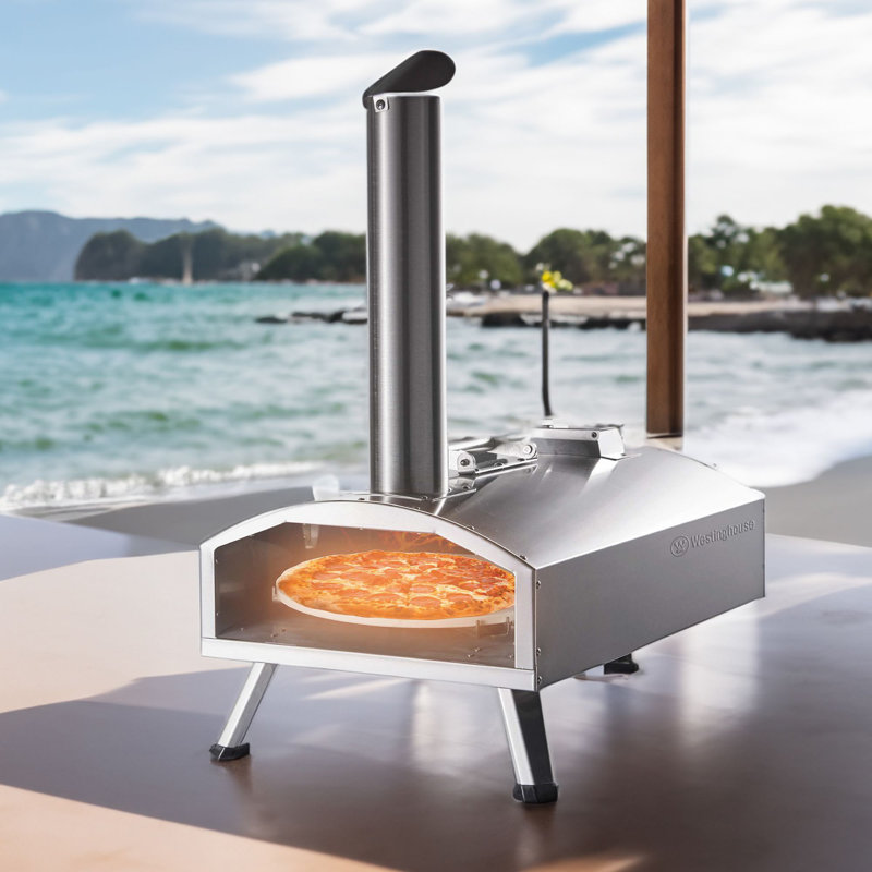 12" Stainless Steel Dual Fuel Outdoor Pizza Oven with Rotating Stone