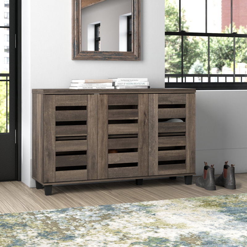 Millan 16 Pair Shoe Storage Cabinet, Dark Dusty Oak