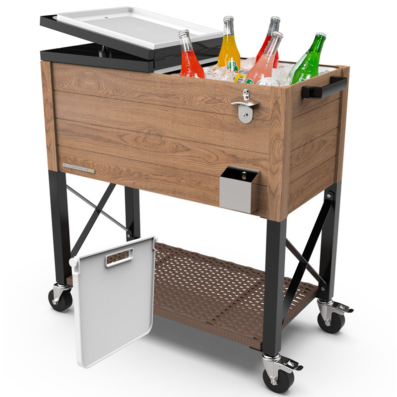 Glacière pour terrasse à roulettes 80 qt Permasteel, Avec cloison, Bois de chêne