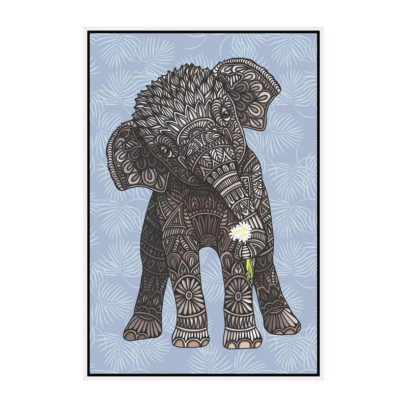 «Baby Elephant - Blue» par Angelika Parker - impression d'art graphique, H 60 po x l 40po x P 1,5 po, Toile blanche encadrée