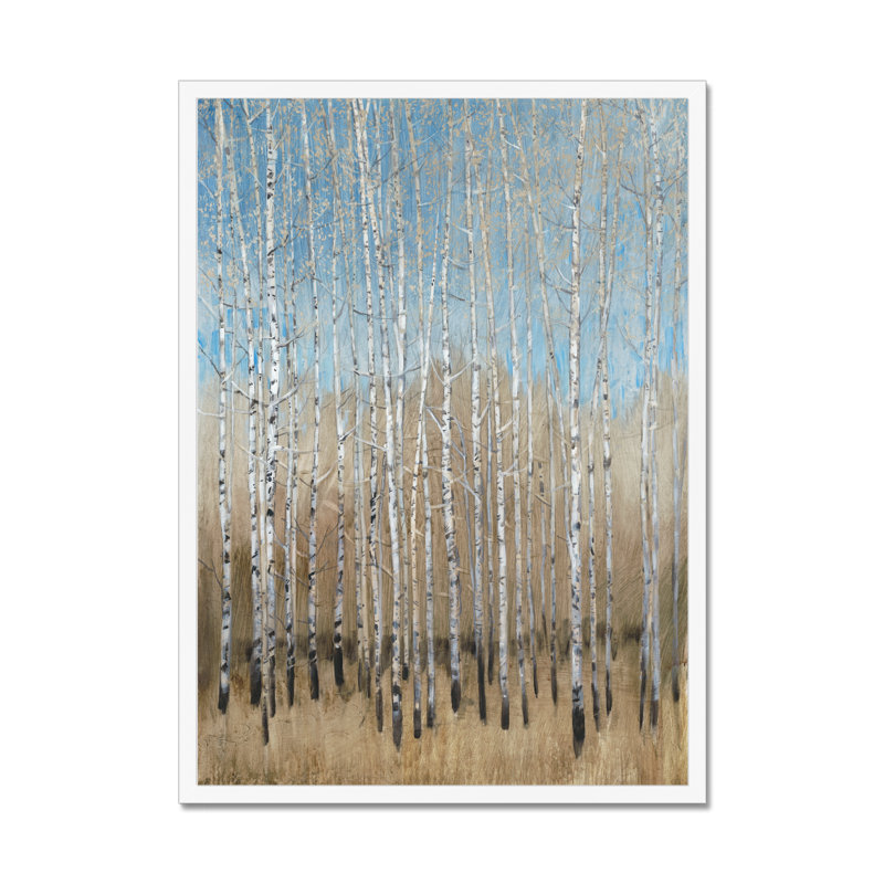 Dusty Blue Birches I by Timothy O' Toole - Painting, 50cm H x 34cm W, White Framed Paper Print