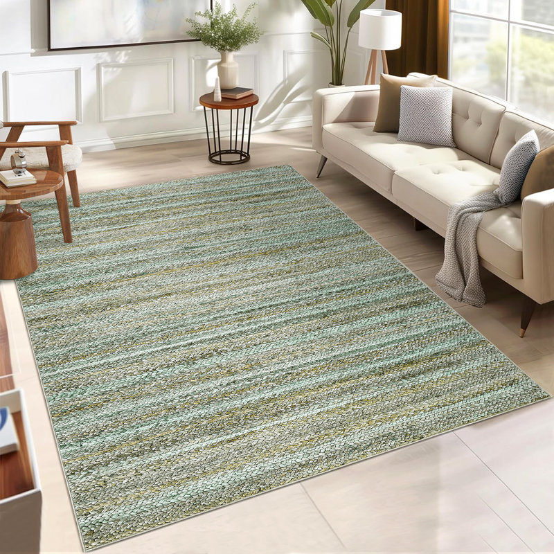 Modern Neutral Washable Rug for Bedroom Entryway Living Room, Green, Rectangle 5' x 7'