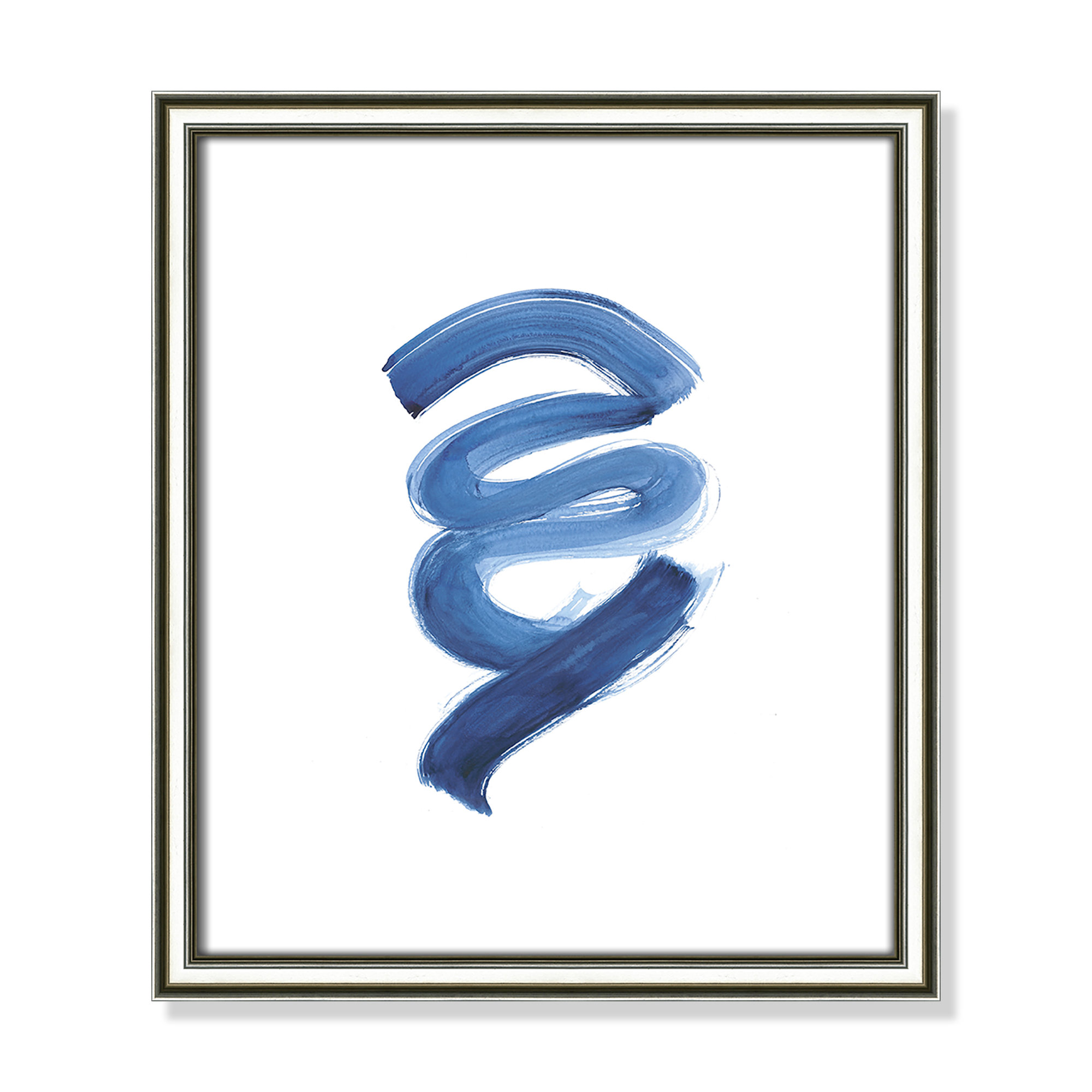 Slinky Indigo I by Filippo Ioco - Painting Print, 15" H x 13" W x 0.88" D, Silver Framed Paper