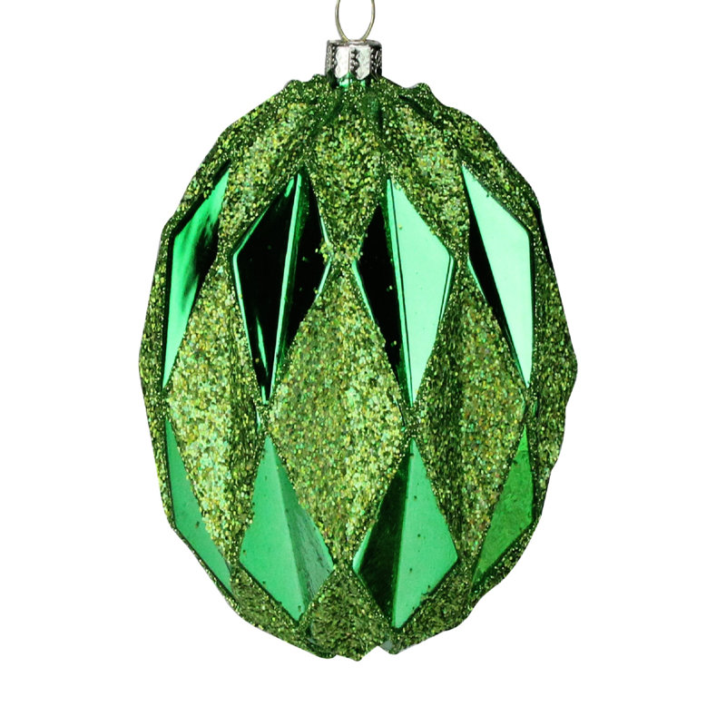 Ornement boule de Noël en verre vert à 2 finitions taille diamant 4 po (100 mm)