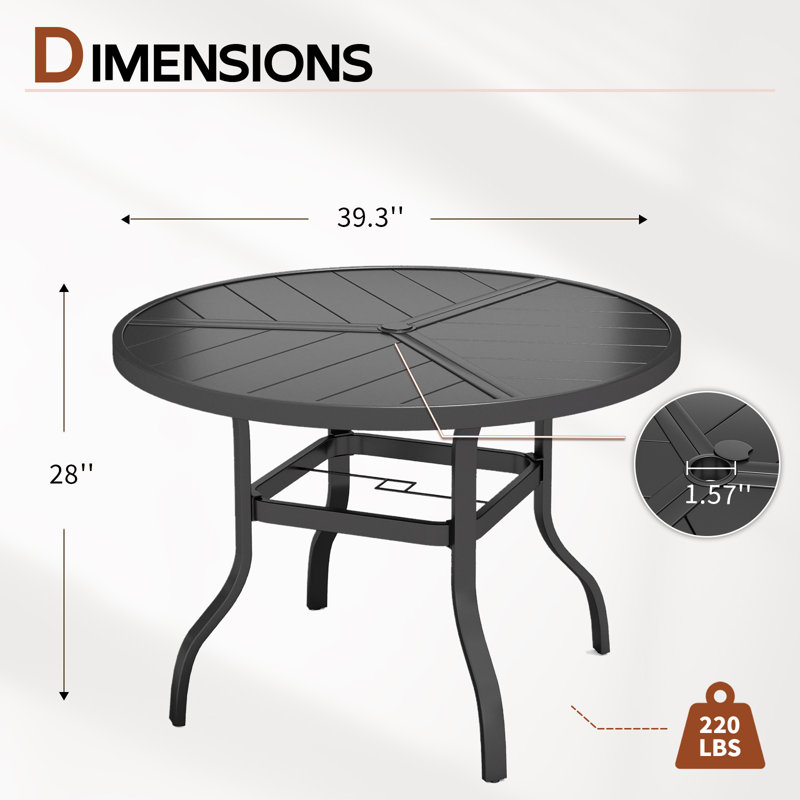 51" Round Iron Outdoor Dining Table for Patio Garden, Heavy Duty Metal Bistro Table, 28" H x 39" W x 39" D