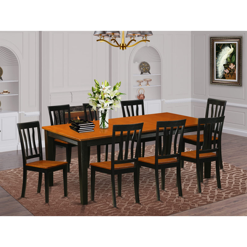 9 Piece Kitchen Table & Chairs Set Includes a Rectangle Dining Room Table with Butterfly Leaf and 8 Solid Wood Seat Chairs, Black & Cherry