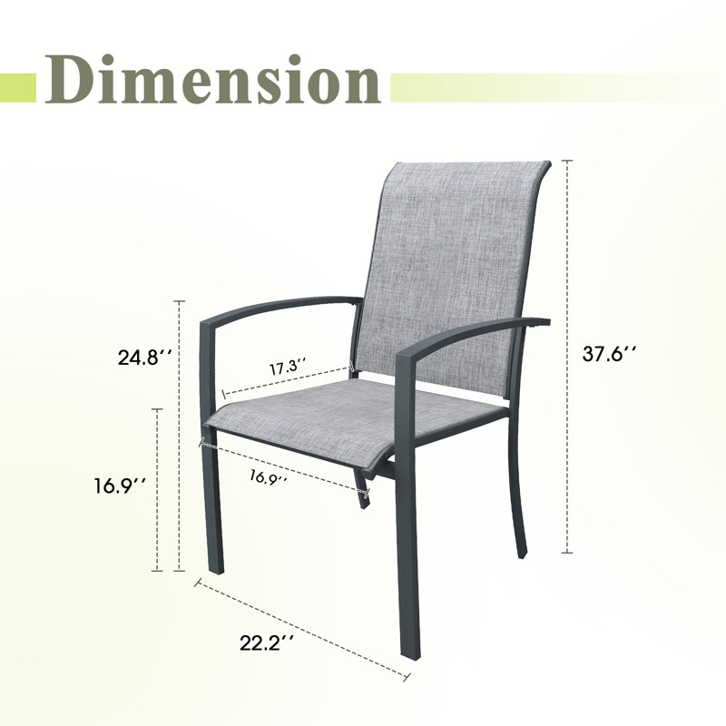 2 chaises de patio d'extérieur empilables en textilene, Gris