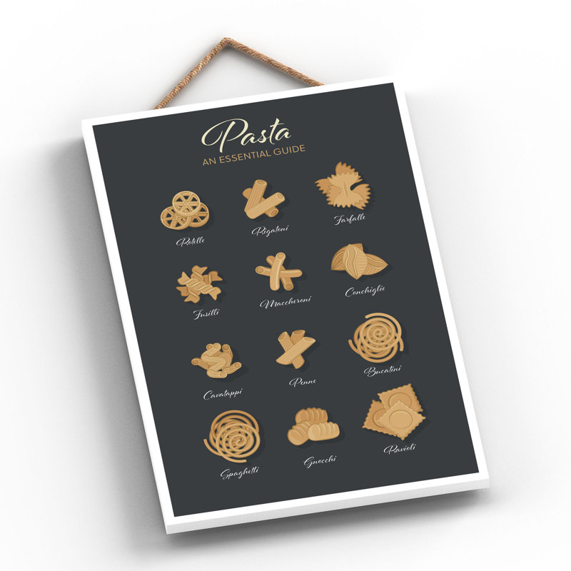 Guide To Pasta Black Wooden Kitchen Plaque 28.5 x 18.5 cm, 28.5cm H x 18.5cm W x 0.9cm D