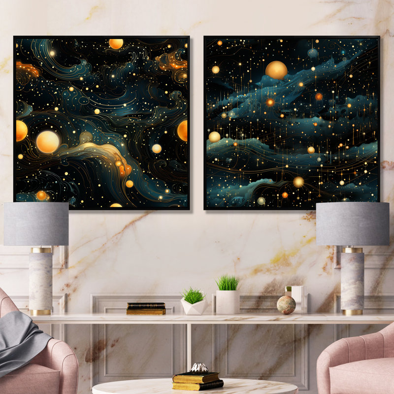 Corlis - Ensemble de 2 reproductions d'art sur toile abstraites, H 30 po x l 61 po x P 1 po, Cadre noir