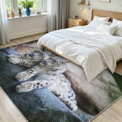 Tapis d'intérieur blanc lavable à la machine léopard des neiges avec pierre transparente