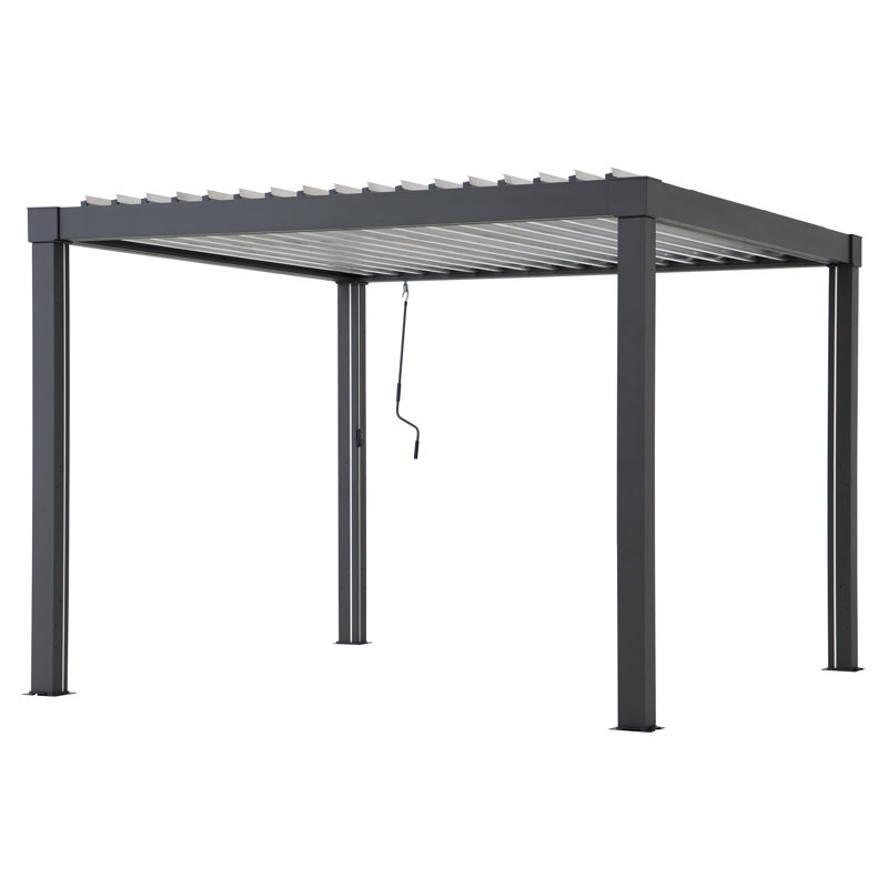 Sunjoy 3m x 3m or 3m x 4m Electric Louvered Pergola with Solar LED Lights, Remote Weatherproof Adjustable Rainproof Aluminum Hardtop Gazebo, with Drainage System, Water and UV Proof
