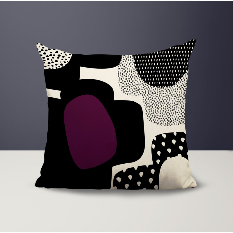 Coussin carré intérieur / extérieur pia, H 15 po x l 15 po, Mauve / noir / blanc cassé