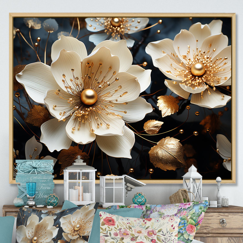 Golden Lotus Tranquility sur toile, Cadre naturel flottant, H 12 po x l 20 po