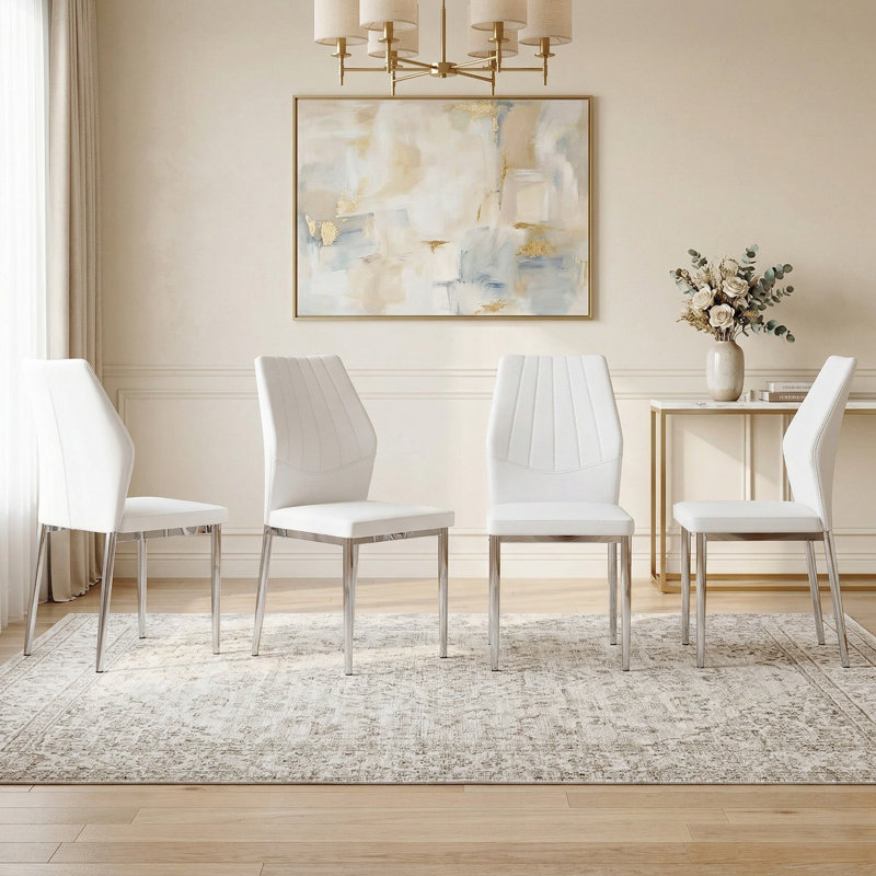 Chaises de salle à manger - Dossier ergonomique en polyuréthane de 37 pouces, 6 pièces, Gris et argent