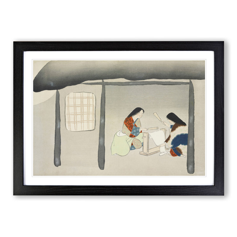 Kinuta by Kamisaka Sekka - Picture Frame Painting, 27cm H x 36cm W x 2cm D, Black Framed