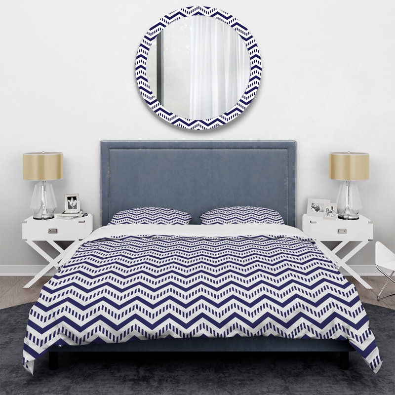 Black Dots Chevron - Abstract Duvet Cover Set - Microfiber Polyester, Queen Duvet Cover + 2 Standard Shams