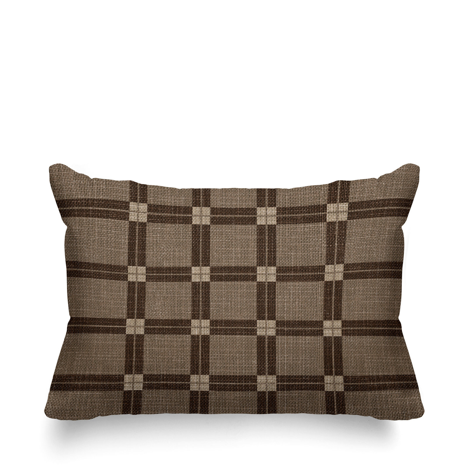 Plaid Indoor/Outdoor Lumbar Throw Pillow, Brown, 14"H x 20"W