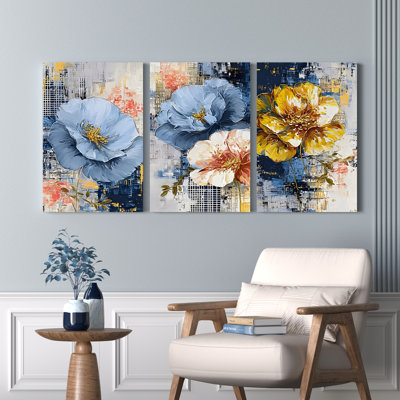 Abstrait floral sur toile tendue, reproduction de peinture à l'huile (ensemble de 3)