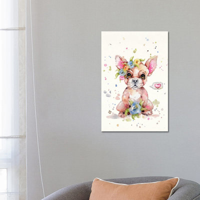 Sweet Frenchie by Sillier Than Sally - Wrapped Canvas Print