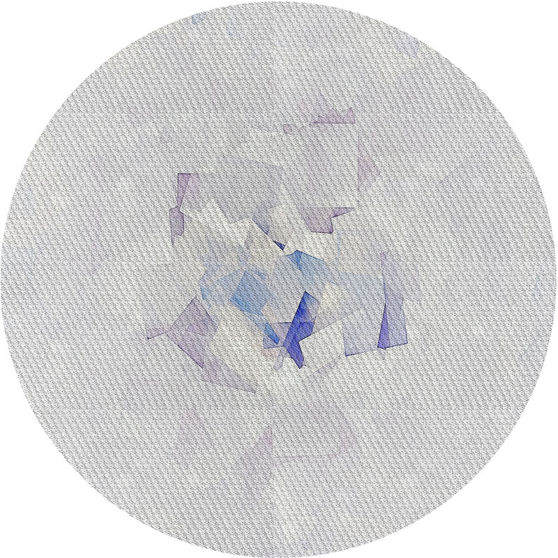 Tapis gris/bleu à motifs, Rond 5 pi