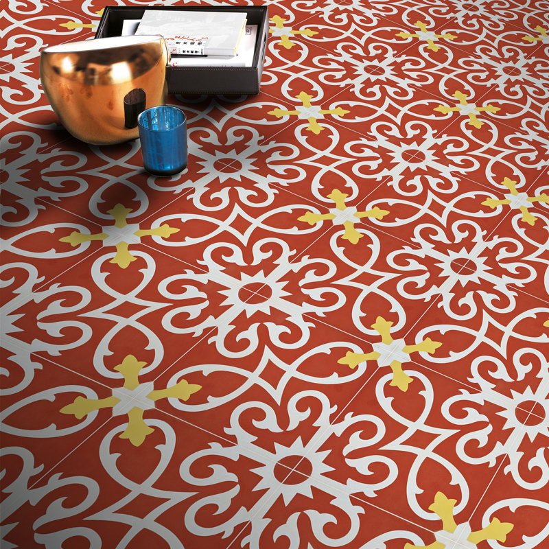 Agadir 8" x 8" Cement Patterned Wall & Floor Tile, Red/White