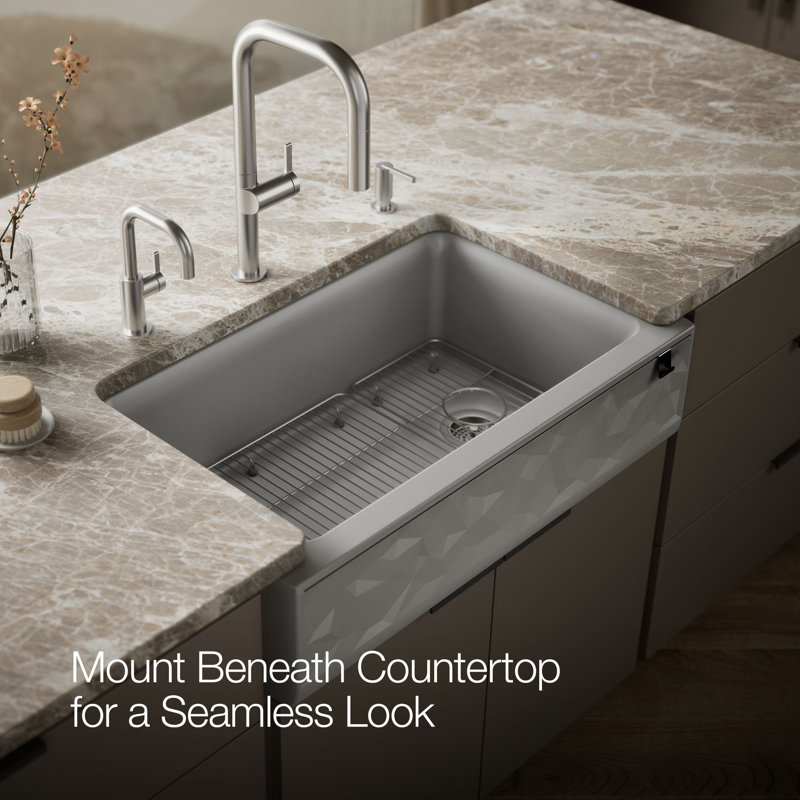 Cairn® Undermount Single-Bowl Farmhouse Kitchen Sink with Faceted Design, Gray
