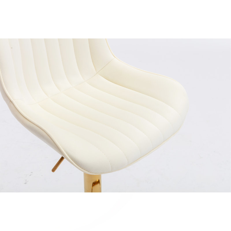 Chrome Footrest And Base Swivel Height Adjustable Mechanical Lifting Velvet + Leg Simple Bar Stool,Set Of 2, Gold, Ivory