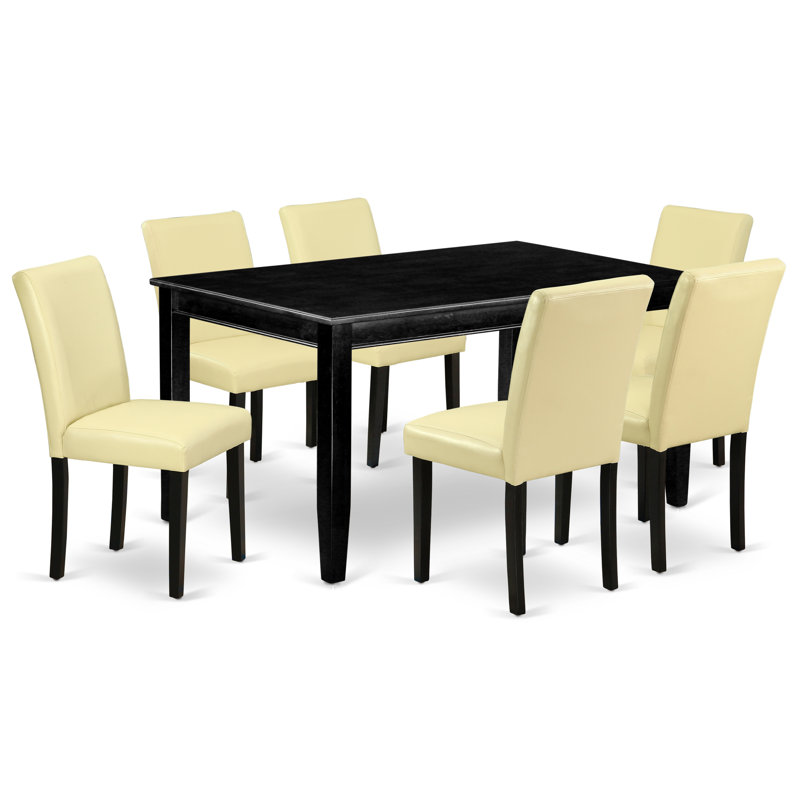 Ensemble de table et chaises de cuisine 7 pièces comprenant une table de salle à manger rectangulaire et 6 chaises rembourrées en similicuir de lait de poule, noir
