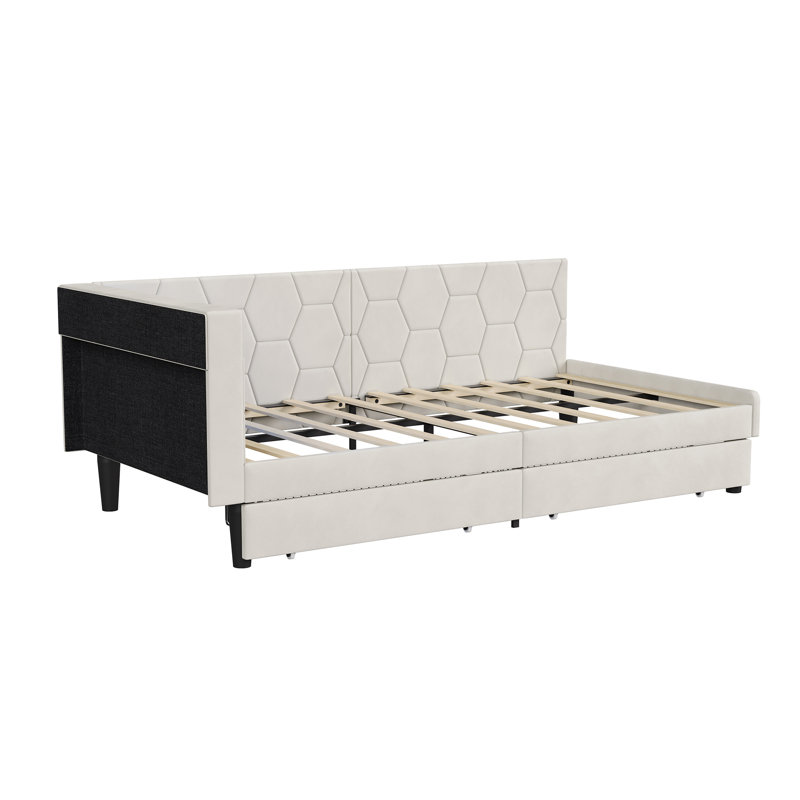 Upholstered Velvet Daybed, European Single (90 x 200 cm), Beige