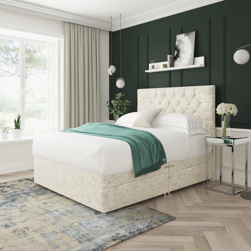Upholstered Divan Bed, Small Double (4'), Cream
