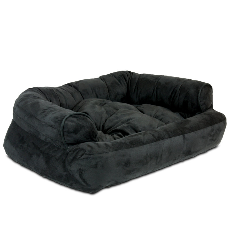 Canapé pour chien de luxe avec traversin en microsuède ultrarembourré Snoozer, Grand (l 30 po x P 40 po x H 11 po), Noir