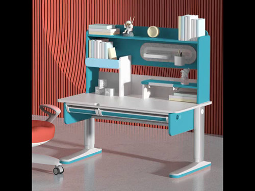 Gymax Adjustable Kids Study Desk Drafting Table Chair Set w/ Bookshelf Blue  