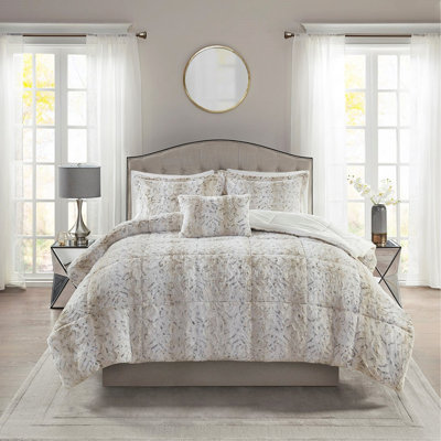 Ensemble d'édredon en fausse fourrure avec rembourrage hypoallergénique et coussin décoratif assorti