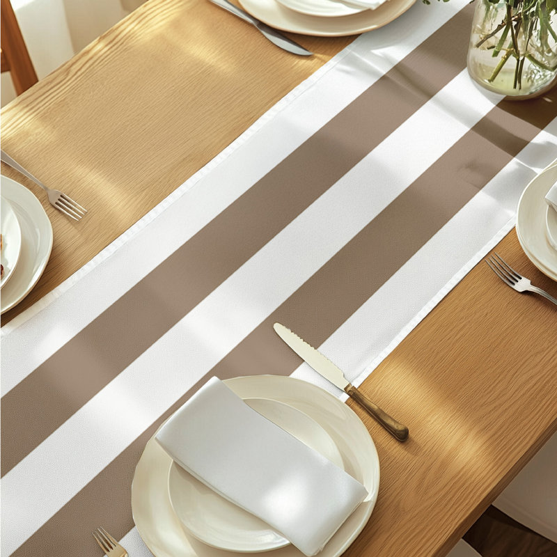 Khaki Striped Table Runner 108" x 14", 108" L x 14" W, Khaki