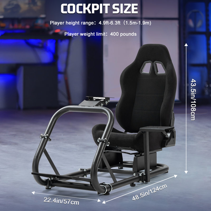  G27 (stability Series) Pro Adjustable Driving Racing Simulator Cockpit With Black Chair Fits For Logitech G29 G920 G923,thrustmaster T300rs,fantec T3pa Tgt, Wheel & Pedals Not Included