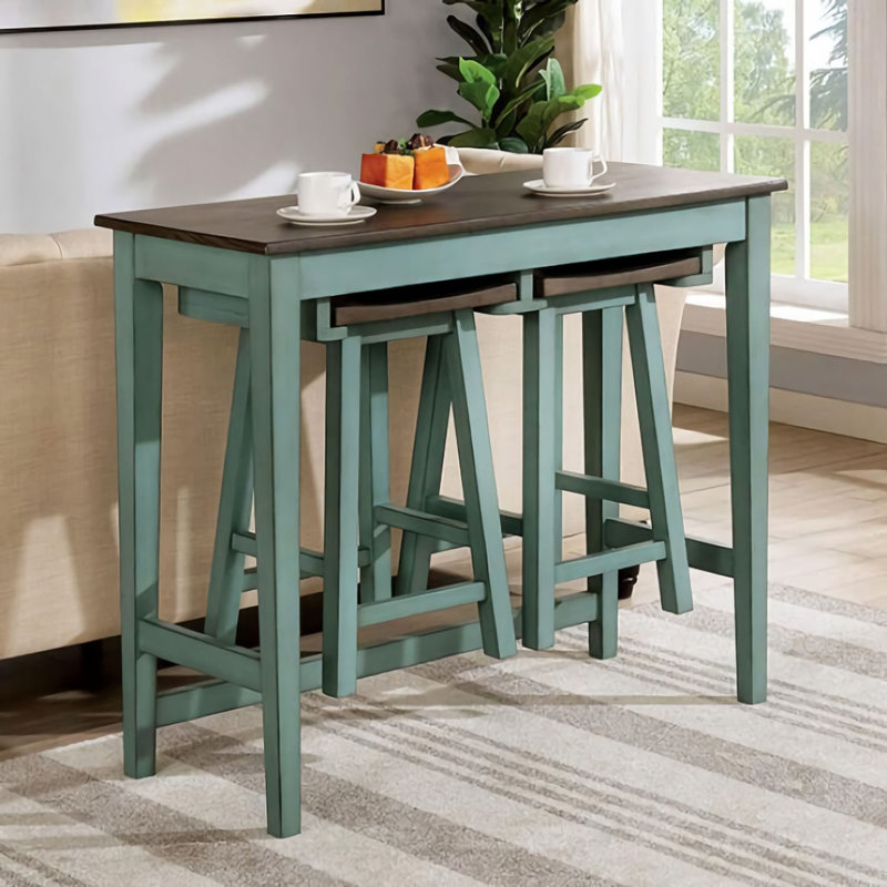 2 - Person Trestle Dining Set, Gray, Anitque Teal, Gray/Anitque Teal