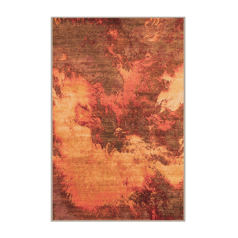 Tapis orange / rouge en polyester tissé à la machine Winsten, Rectangle 2 pi x 3 pi