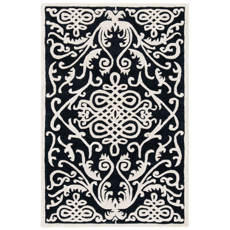 Tapis noir en laine touffeté à la main Westmanland, Rectangle 3 pi 6 po x 5 pi 6 po