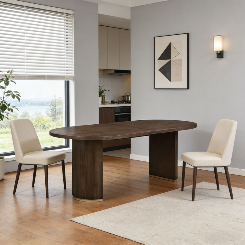 Table de salle à manger ovale à double piédestal, Noyer