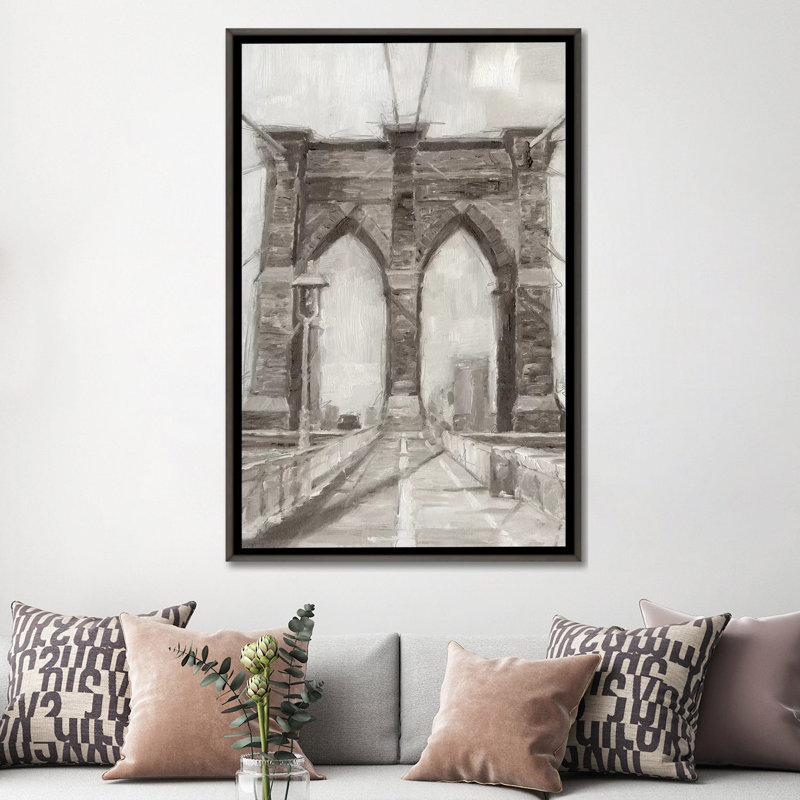 "Pont traversant I" par Ethan Harper, reproduction d’art, H 60 po x l 40po x P 1,5 po, Toile encadrée de bois rustique foncé