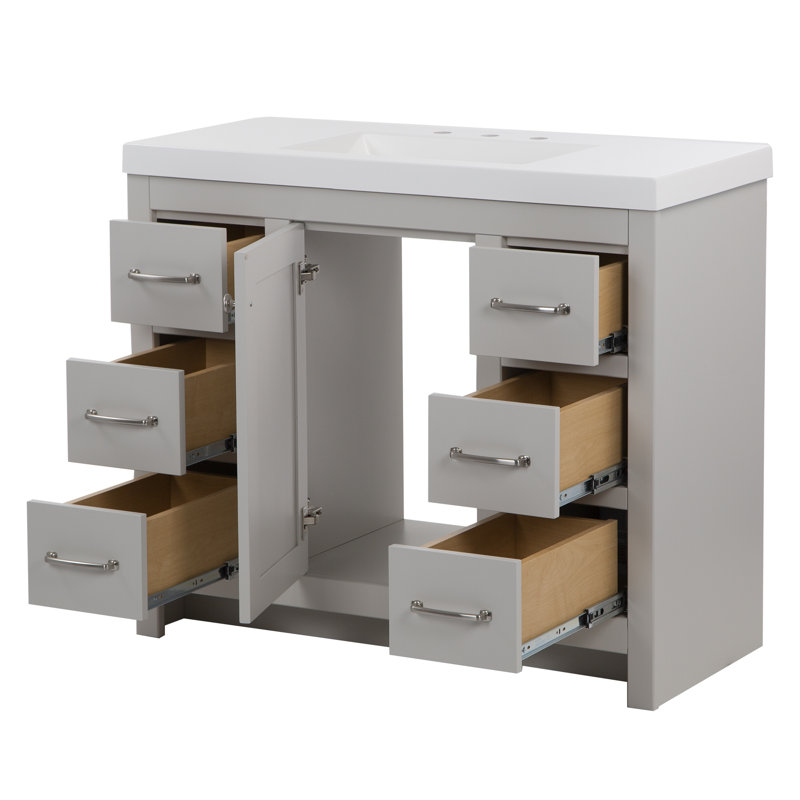 42.5" Single Bathroom Vanity With Cultured Marble Top, Light Gray